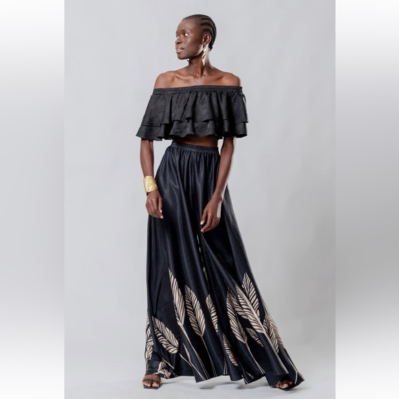 Diarrablu Nordstrom Black and Cream Leaf Wide-Leg Pants - Picture 4 of 6